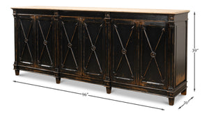 Sarreid Marksman Sideboard In Antique Ebony - Elegant Design With 3 Removable Shelves & Natural Top Black  40426-2