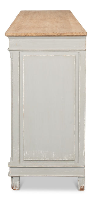 Sarreid Marksman Sideboard In Antique Muted Grey - Stylish Storage With 3 Removable Shelves & Natural Top Grey  40426-4