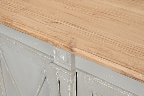 Sarreid Marksman Sideboard In Antique Muted Grey - Stylish Storage With 3 Removable Shelves & Natural Top Grey  40426-4