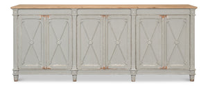 Sarreid Marksman Sideboard In Antique Muted Grey - Stylish Storage With 3 Removable Shelves & Natural Top Grey  40426-4