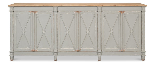 Sarreid Marksman Sideboard In Antique Muted Grey - Stylish Storage With 3 Removable Shelves & Natural Top Grey  40426-4