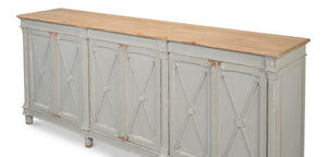 Sarreid Marksman Sideboard In Antique Muted Grey - Stylish Storage With 3 Removable Shelves & Natural Top Grey  40426-4