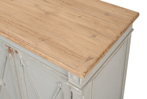 Sarreid Marksman Sideboard In Antique Muted Grey - Stylish Storage With 3 Removable Shelves & Natural Top Grey  40426-4