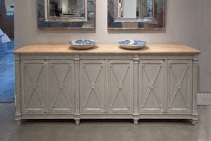 Sarreid Marksman Sideboard In Antique Muted Grey - Stylish Storage With 3 Removable Shelves & Natural Top Grey  40426-4