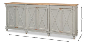 Sarreid Marksman Sideboard In Antique Muted Grey - Stylish Storage With 3 Removable Shelves & Natural Top Grey  40426-4