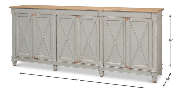 Sarreid Marksman Sideboard In Antique Muted Grey - Stylish Storage With 3 Removable Shelves & Natural Top Grey  40426-4