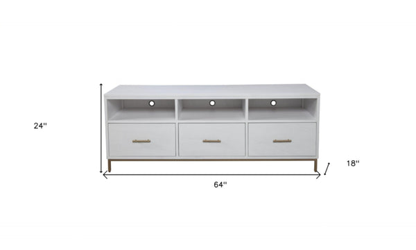 Homeroots 64" White Mahogany Solid Wood Open Shelving Tv Stand  Solid Wood 404260