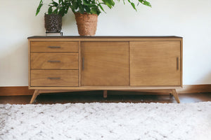 HomeRoots 64" Elegant Brown TV Stand with Modern Design, Storage Drawers & Cable Management for Living Rooms 404262