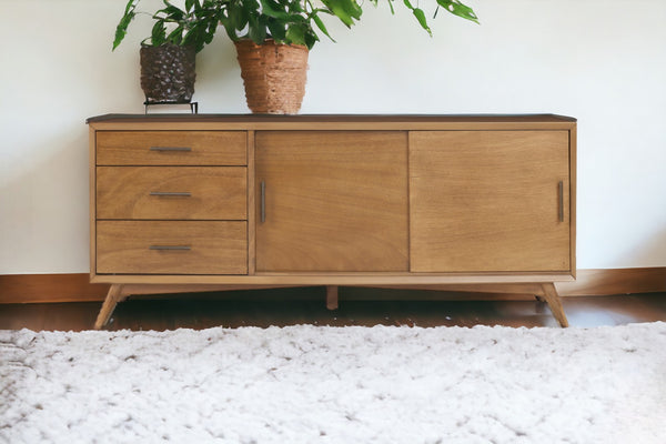 HomeRoots 64" Elegant Brown TV Stand with Modern Design, Storage Drawers & Cable Management for Living Rooms 404262