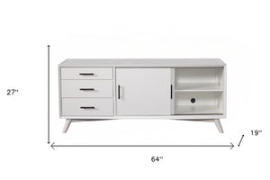 Homeroots 64" White Mahogany Solid Wood Enclosed And Open Storage Tv Stand  Solid Wood 404263