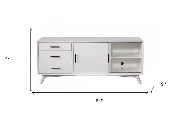 Homeroots 64" White Mahogany Solid Wood Enclosed And Open Storage Tv Stand  Solid Wood 404263