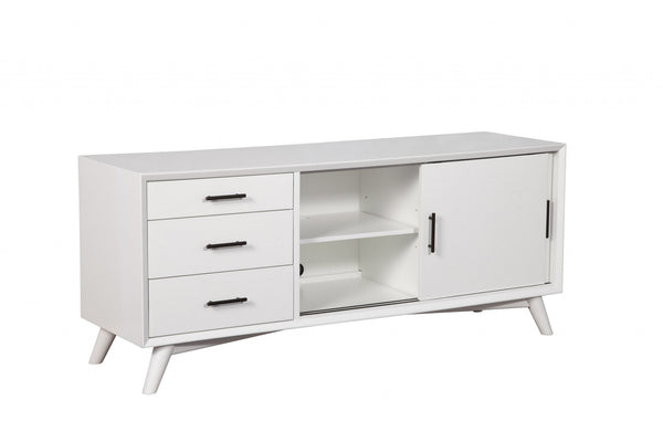 Homeroots 64" White Mahogany Solid Wood Enclosed And Open Storage Tv Stand  Solid Wood 404263