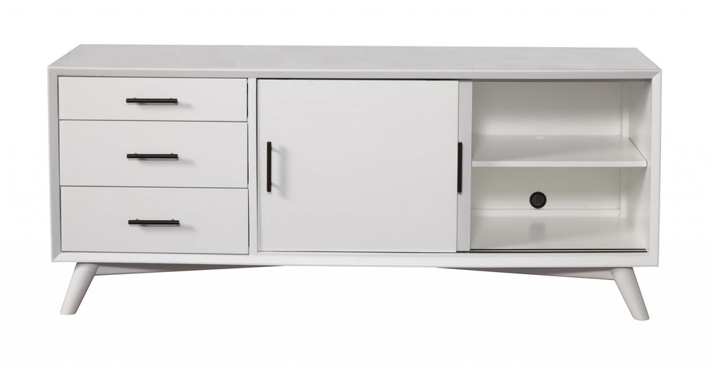 Homeroots 64" White Mahogany Solid Wood Enclosed And Open Storage Tv Stand  Solid Wood 404263