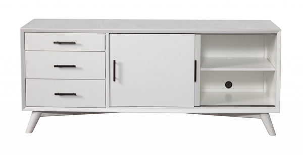 Homeroots 64" White Mahogany Solid Wood Enclosed And Open Storage Tv Stand  Solid Wood 404263