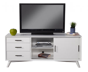 Homeroots 64" White Mahogany Solid Wood Enclosed And Open Storage Tv Stand  Solid Wood 404263