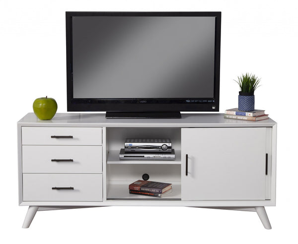 Homeroots 64" White Mahogany Solid Wood Enclosed And Open Storage Tv Stand  Solid Wood 404263