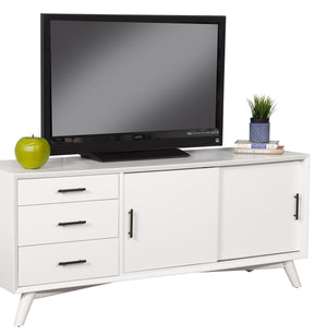 Homeroots 64" White Mahogany Solid Wood Enclosed And Open Storage Tv Stand  Solid Wood 404263