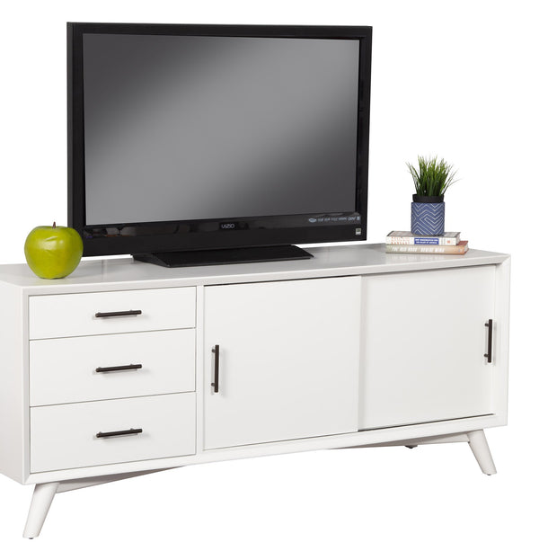 Homeroots 64" White Mahogany Solid Wood Enclosed And Open Storage Tv Stand  Solid Wood 404263