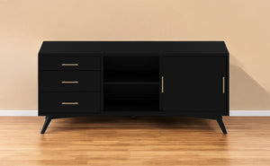 Homeroots 64" Black Mahogany Solid Wood Enclosed And Open Storage Tv Stand  Solid Wood 404264