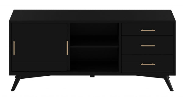 Homeroots 64" Black Mahogany Solid Wood Enclosed And Open Storage Tv Stand  Solid Wood 404264