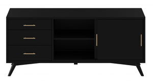 Homeroots 64" Black Mahogany Solid Wood Enclosed And Open Storage Tv Stand  Solid Wood 404264