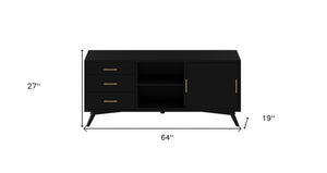 Homeroots 64" Black Mahogany Solid Wood Enclosed And Open Storage Tv Stand  Solid Wood 404264