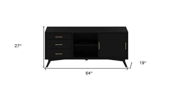 Homeroots 64" Black Mahogany Solid Wood Enclosed And Open Storage Tv Stand  Solid Wood 404264