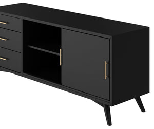 Homeroots 64" Black Mahogany Solid Wood Enclosed And Open Storage Tv Stand  Solid Wood 404264
