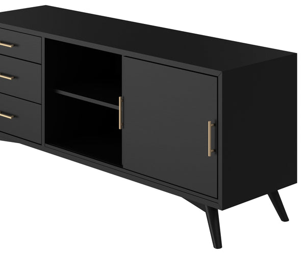 Homeroots 64" Black Mahogany Solid Wood Enclosed And Open Storage Tv Stand  Solid Wood 404264