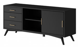 Homeroots 64" Black Mahogany Solid Wood Enclosed And Open Storage Tv Stand  Solid Wood 404264