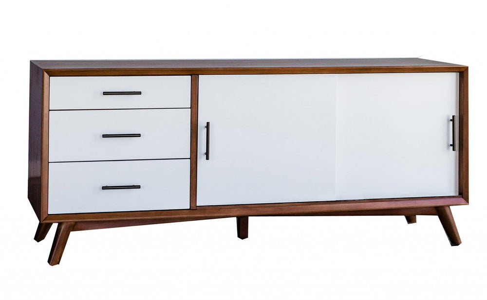 Homeroots Flair 64" Acorn And White Mid Century Mod Tv Console  Solid Wood 404265