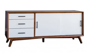Homeroots Flair 64" Acorn And White Mid Century Mod Tv Console  Solid Wood 404265