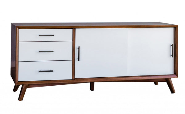Homeroots Flair 64" Acorn And White Mid Century Mod Tv Console  Solid Wood 404265