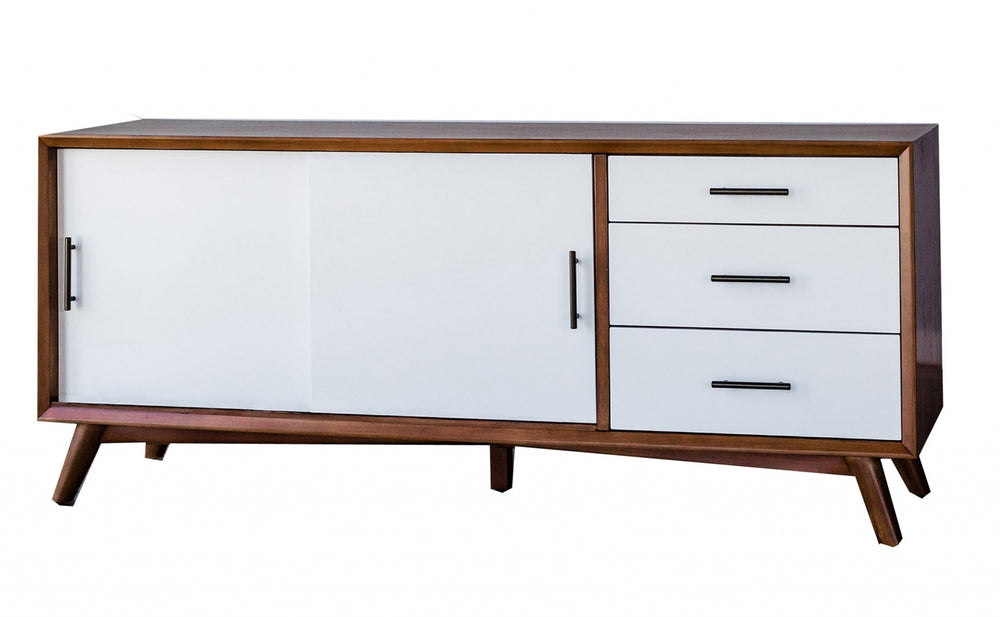 Homeroots Flair 64" Acorn And White Mid Century Mod Tv Console  Solid Wood 404265