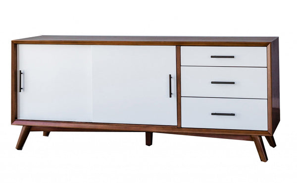 Homeroots Flair 64" Acorn And White Mid Century Mod Tv Console  Solid Wood 404265