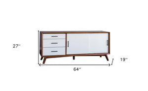 Homeroots Flair 64" Acorn And White Mid Century Mod Tv Console  Solid Wood 404265