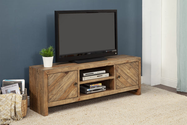 Homeroots 63" Wood Brown Reclaimed Pine And Plywood Open Shelving Tv Stand  Solid And Manufactured Wood 404266