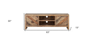 Homeroots 63" Wood Brown Reclaimed Pine And Plywood Open Shelving Tv Stand  Solid And Manufactured Wood 404266