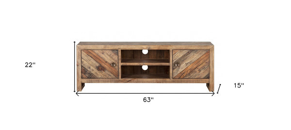 Homeroots 63" Wood Brown Reclaimed Pine And Plywood Open Shelving Tv Stand  Solid And Manufactured Wood 404266
