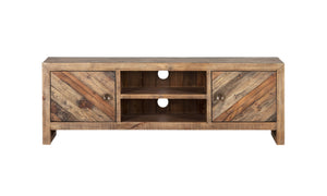 Homeroots 63" Wood Brown Reclaimed Pine And Plywood Open Shelving Tv Stand  Solid And Manufactured Wood 404266