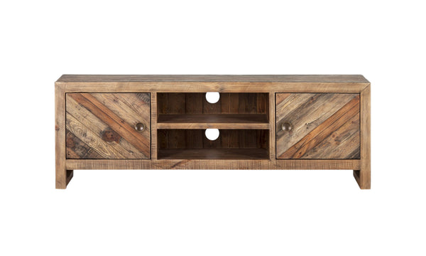 Homeroots 63" Wood Brown Reclaimed Pine And Plywood Open Shelving Tv Stand  Solid And Manufactured Wood 404266