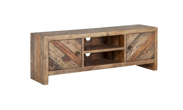 Homeroots 63" Wood Brown Reclaimed Pine And Plywood Open Shelving Tv Stand  Solid And Manufactured Wood 404266