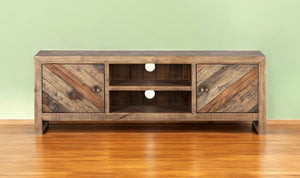 Homeroots 63" Wood Brown Reclaimed Pine And Plywood Open Shelving Tv Stand  Solid And Manufactured Wood 404266