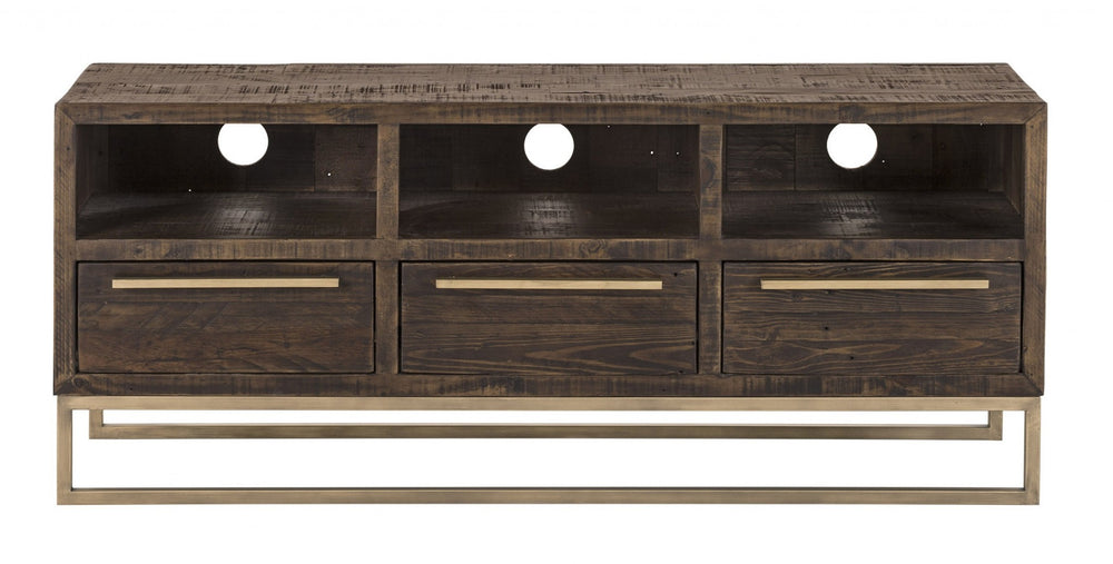 Homeroots 52" Deep Taupe Reclaimed Pine And Plywood Open Shelving Tv Stand  Solid And Manufactured Wood 404267