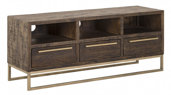 Homeroots 52" Deep Taupe Reclaimed Pine And Plywood Open Shelving Tv Stand  Solid And Manufactured Wood 404267