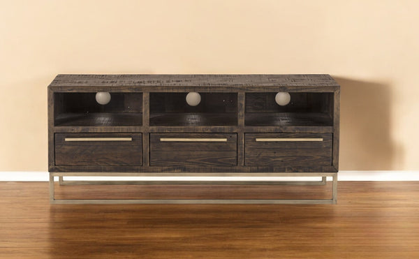 Homeroots 52" Deep Taupe Reclaimed Pine And Plywood Open Shelving Tv Stand  Solid And Manufactured Wood 404267
