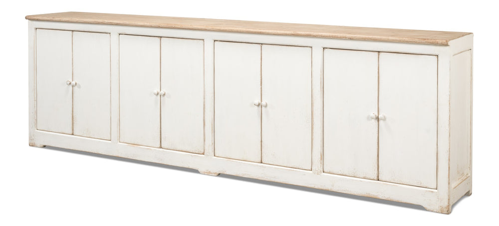 Sarreid Eight Is Enough Sideboard - Stylish Whitewash Finish, 8 Doors & 4 Shelves For Optimal Storage Space White  40427-1