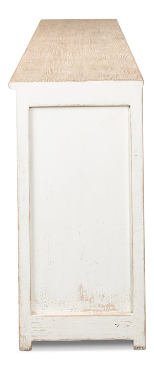 Sarreid Eight Is Enough Sideboard - Stylish Whitewash Finish, 8 Doors & 4 Shelves For Optimal Storage Space White  40427-1