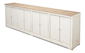Sarreid Eight Is Enough Sideboard - Stylish Whitewash Finish, 8 Doors & 4 Shelves For Optimal Storage Space White  40427-1