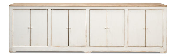 Sarreid Eight Is Enough Sideboard - Stylish Whitewash Finish, 8 Doors & 4 Shelves For Optimal Storage Space White  40427-1